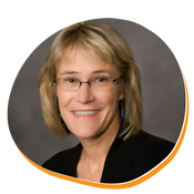 White woman with blonde hair and glasses